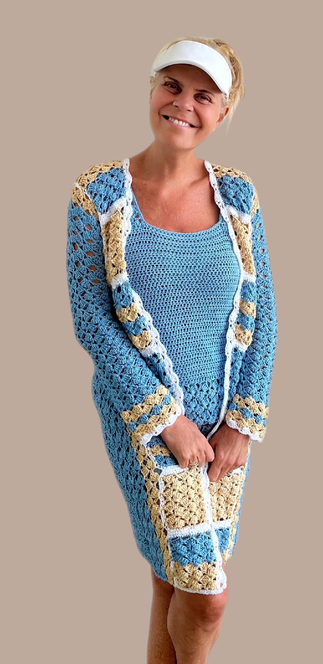 Jenny Squares Cardigan + Top - Crochet PATTERNS - English US Terms - digital pdf