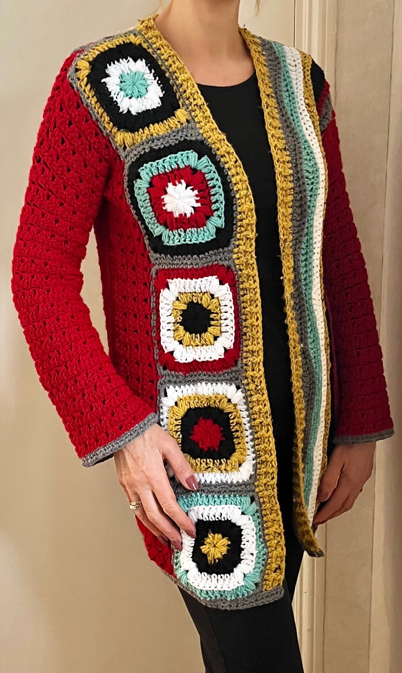 Festive Fusion Cardigan - Crochet Cardigan English USA