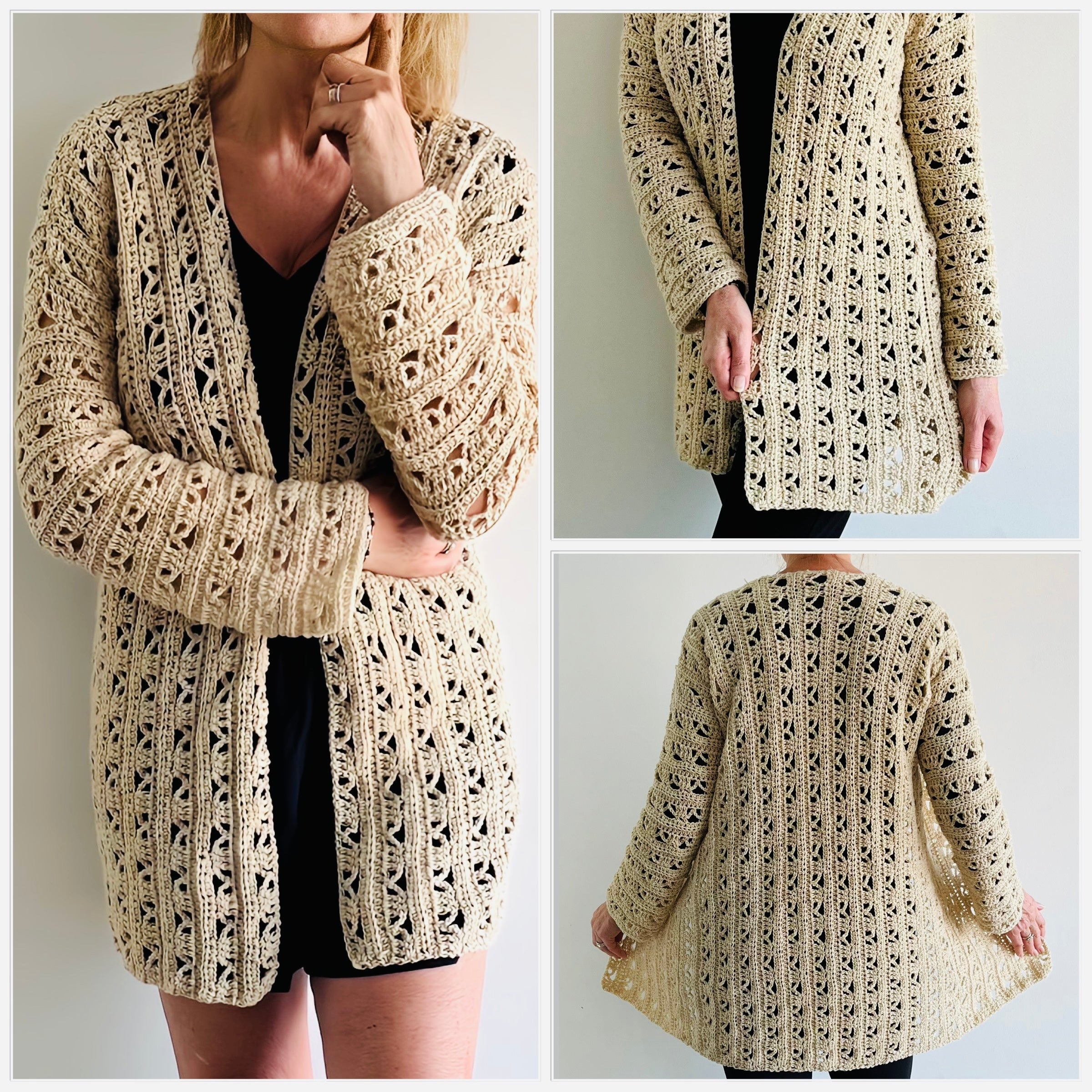 Sandra T Cardi - Crochet PATTERN - Cardigan - English USA