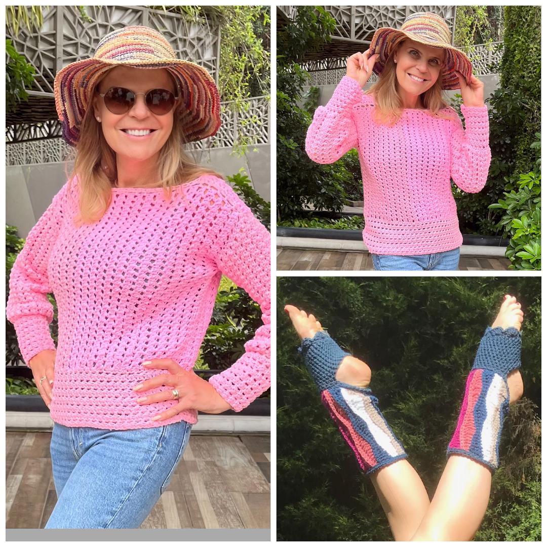 Tickled Pink Sweater - with bonus Yoga Zen socks Pattern - Crochet PATTERNS - English US terms