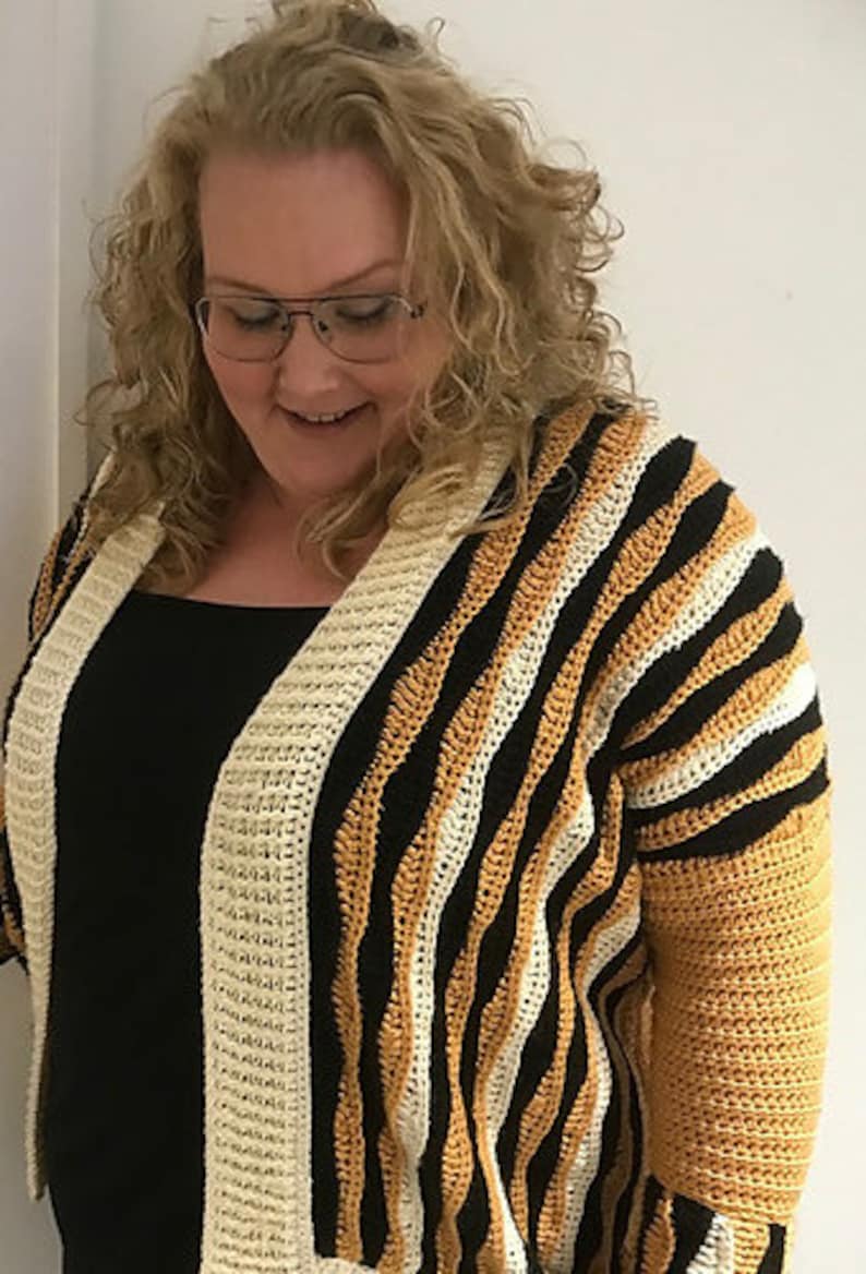 Wave after Wave Cardigan - Crochet Pattern PLUS Sizes English USA