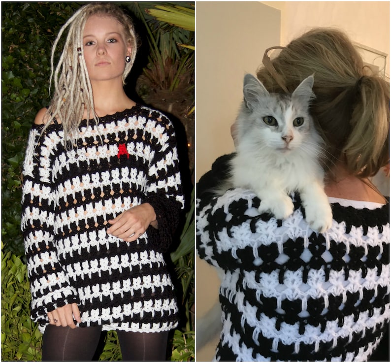 Cat in Stitches Sweater - Crochet Pattern English USA