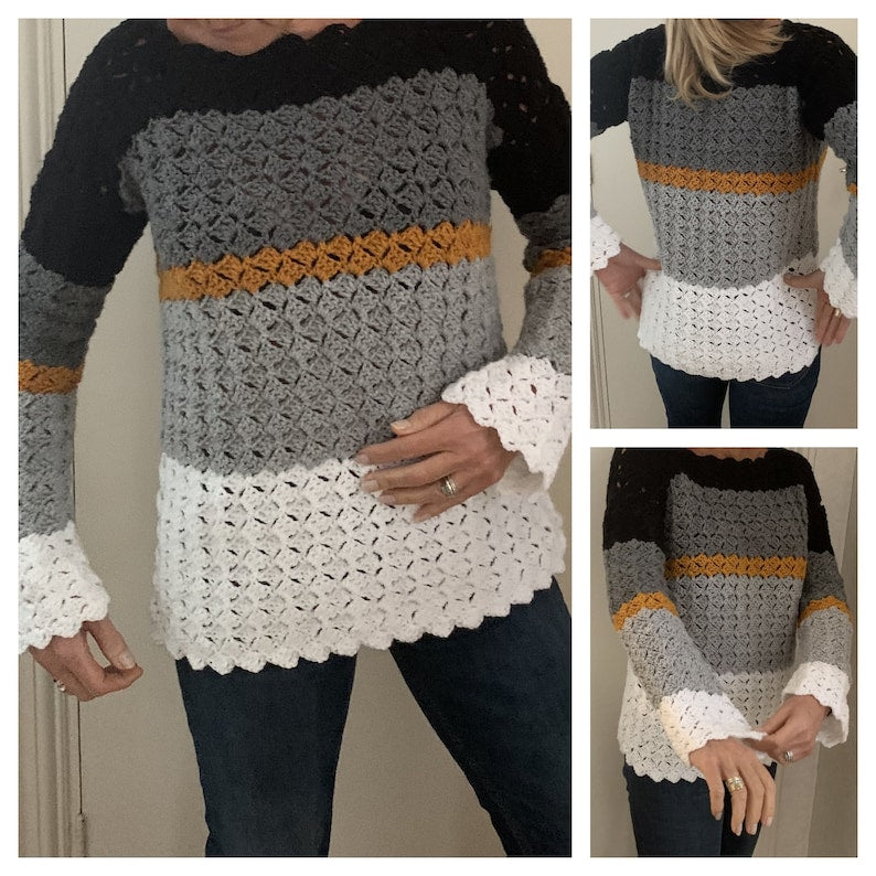 Slanted Squares Sweater - Crochet Pattern English USA
