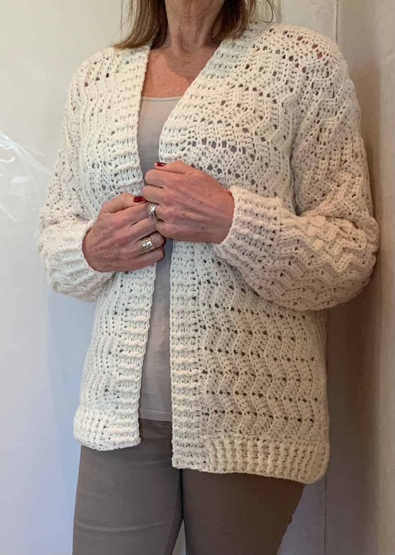 Wonderful Winter White Cardigan - Crochet Pattern English USA