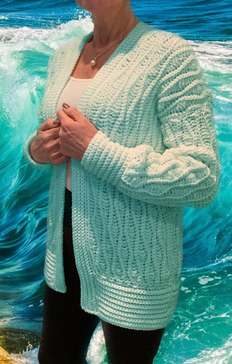 Warm in Waves Cardigan - Crochet Pattern English USA