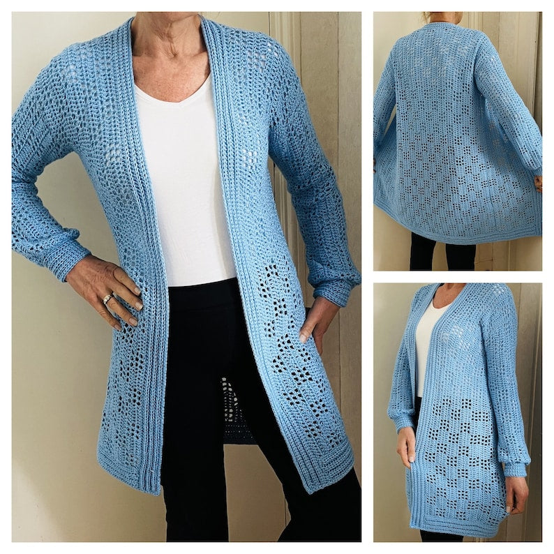 All Squared Away Cardigan, Crochet Pattern, English US terms
