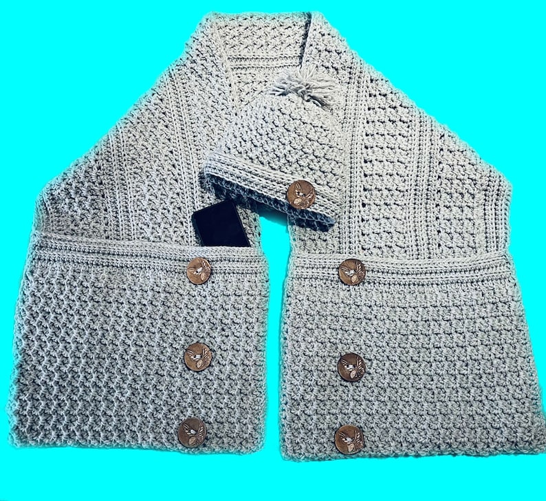 Snazzy Snuggle Shawl and Hat - Crochet Pattern English USA