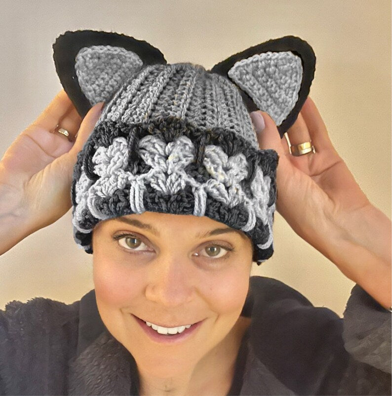 Cat Hat-Crochet PATTERN-Beanie-English USA