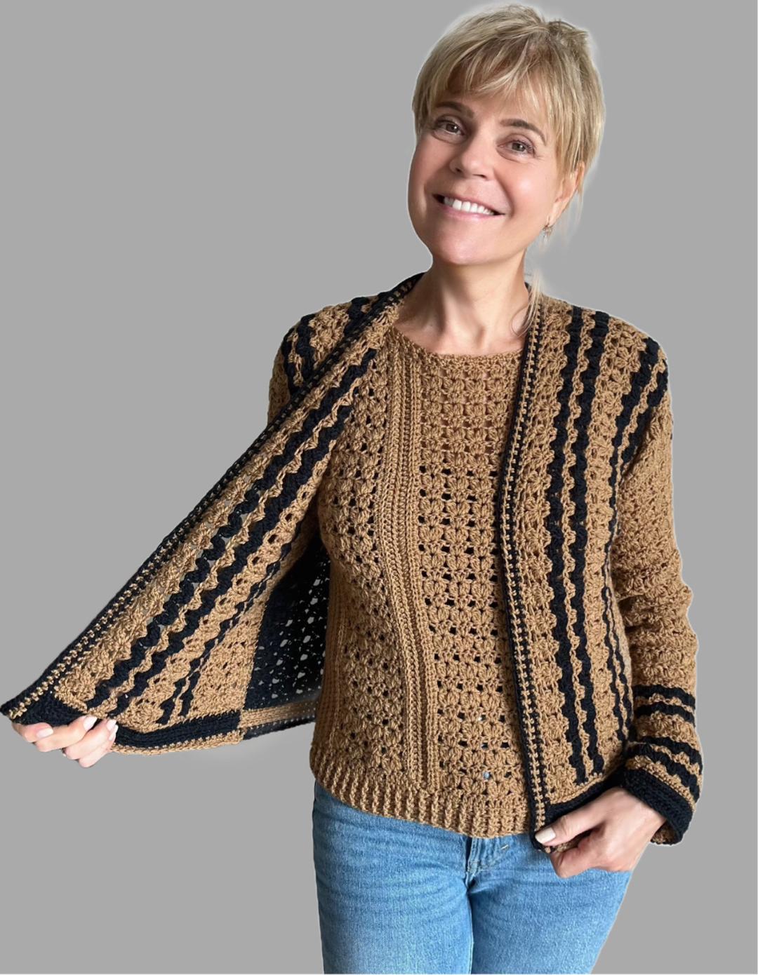 Café Noir Twin Set - Sweater & Cardigan - Crochet PATTERN - English US Terms - digital pdf