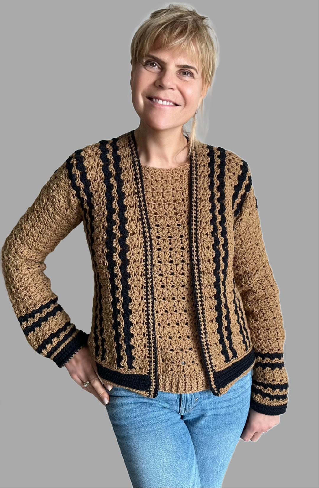 Café Noir Twin Set - Sweater & Cardigan - Crochet PATTERN - English US Terms - digital pdf