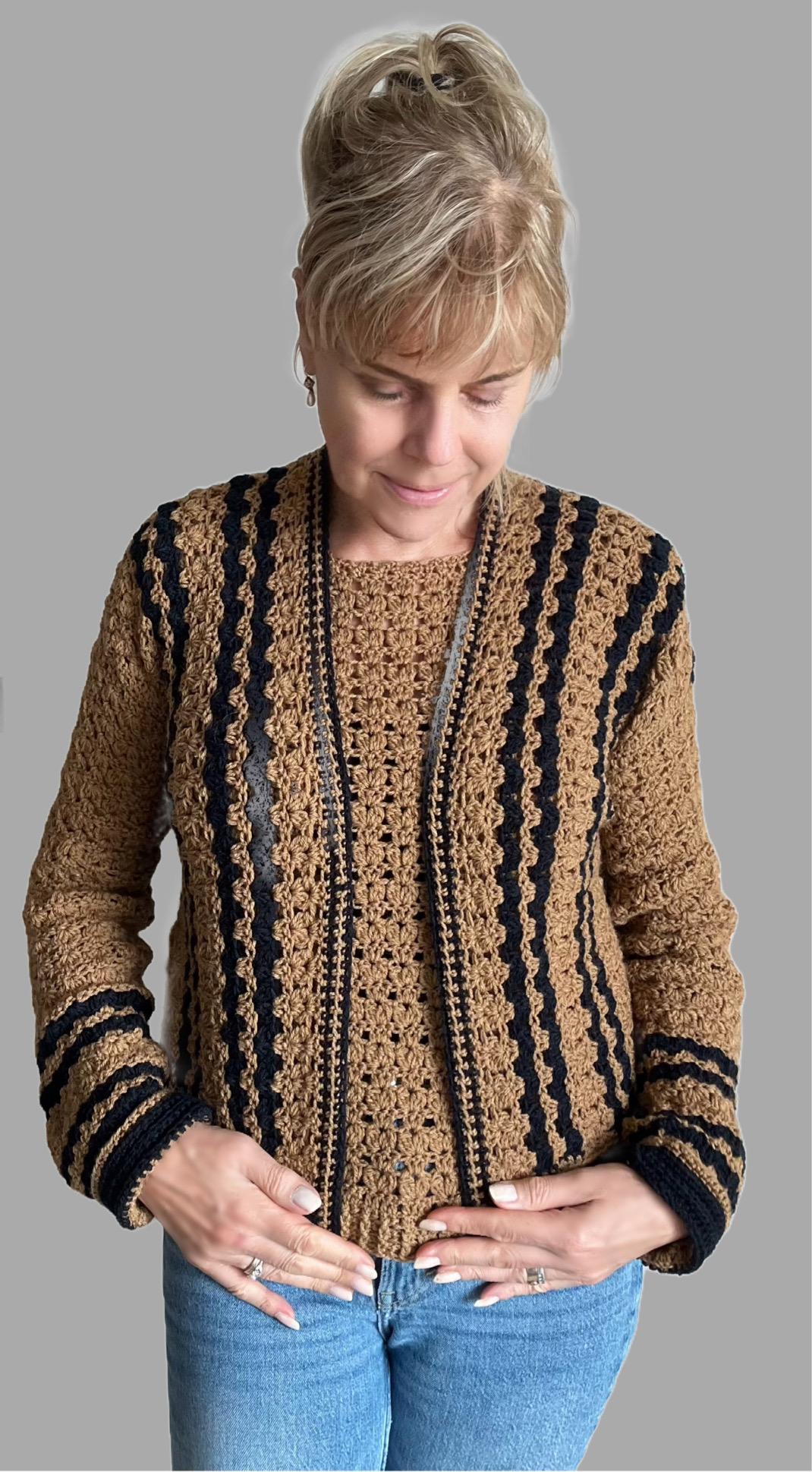 Café Noir Twin Set - Sweater & Cardigan - Crochet PATTERN - English US Terms - digital pdf