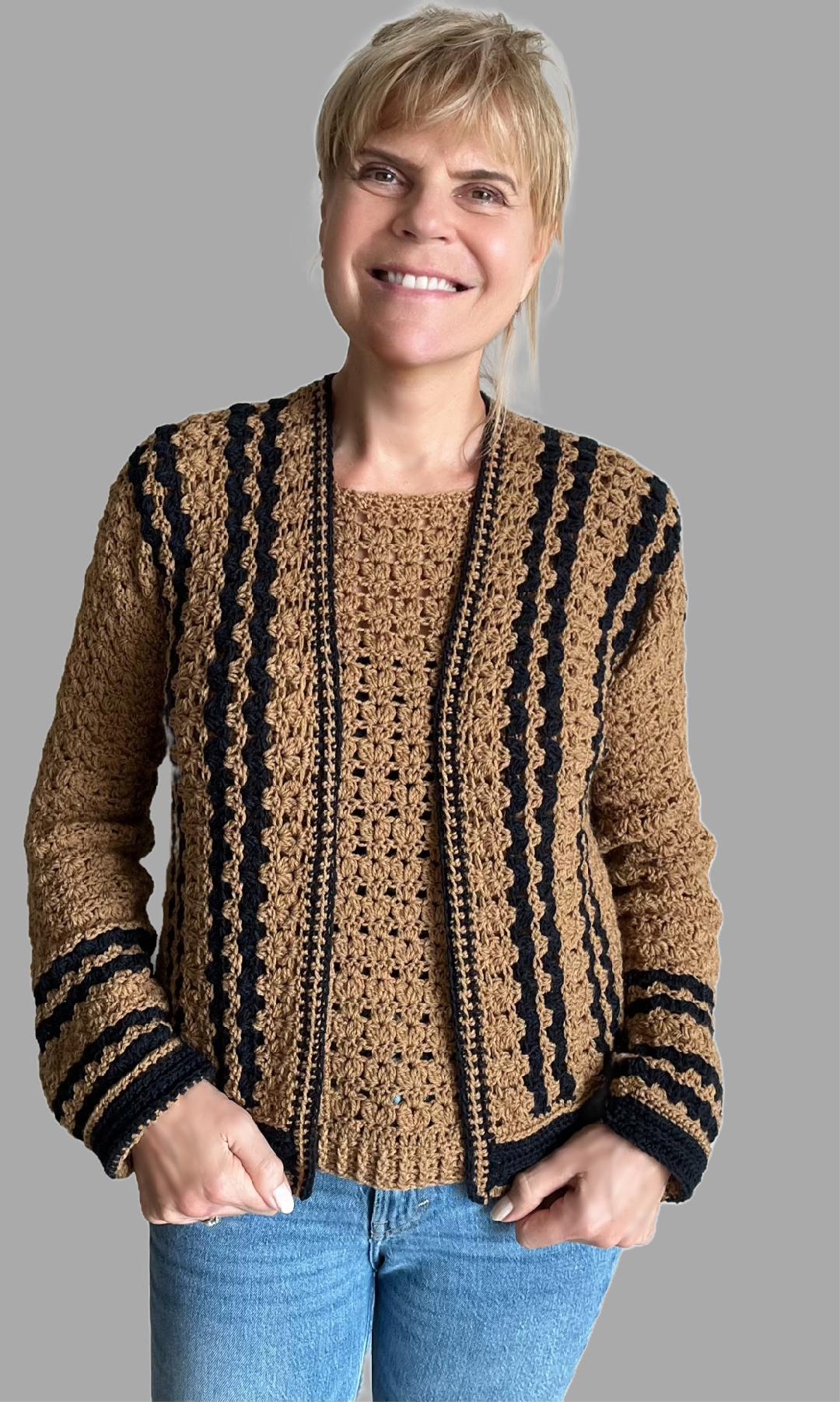 Café Noir Twin Set - Sweater & Cardigan - Crochet PATTERN - English US Terms - digital pdf