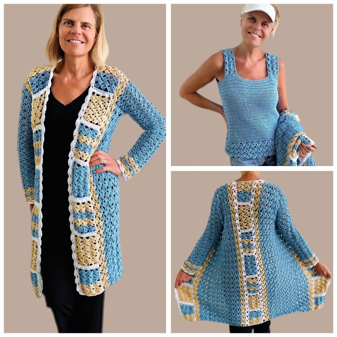 Jenny Squares Cardigan + Top - Crochet PATTERNS - English US Terms - digital pdf