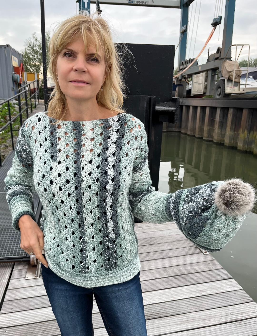 Sage Symphony Sweater (plus matching hat) - Crochet PATTERN - English US Terms