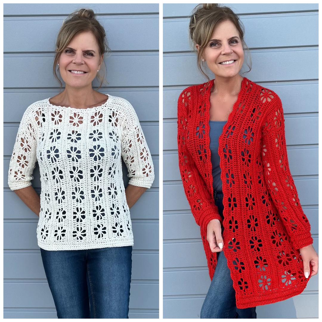 Infinite Summer Vibes Duo - Sweater and Cardigan Crochet PATTERN - English US Terms - digital PDF