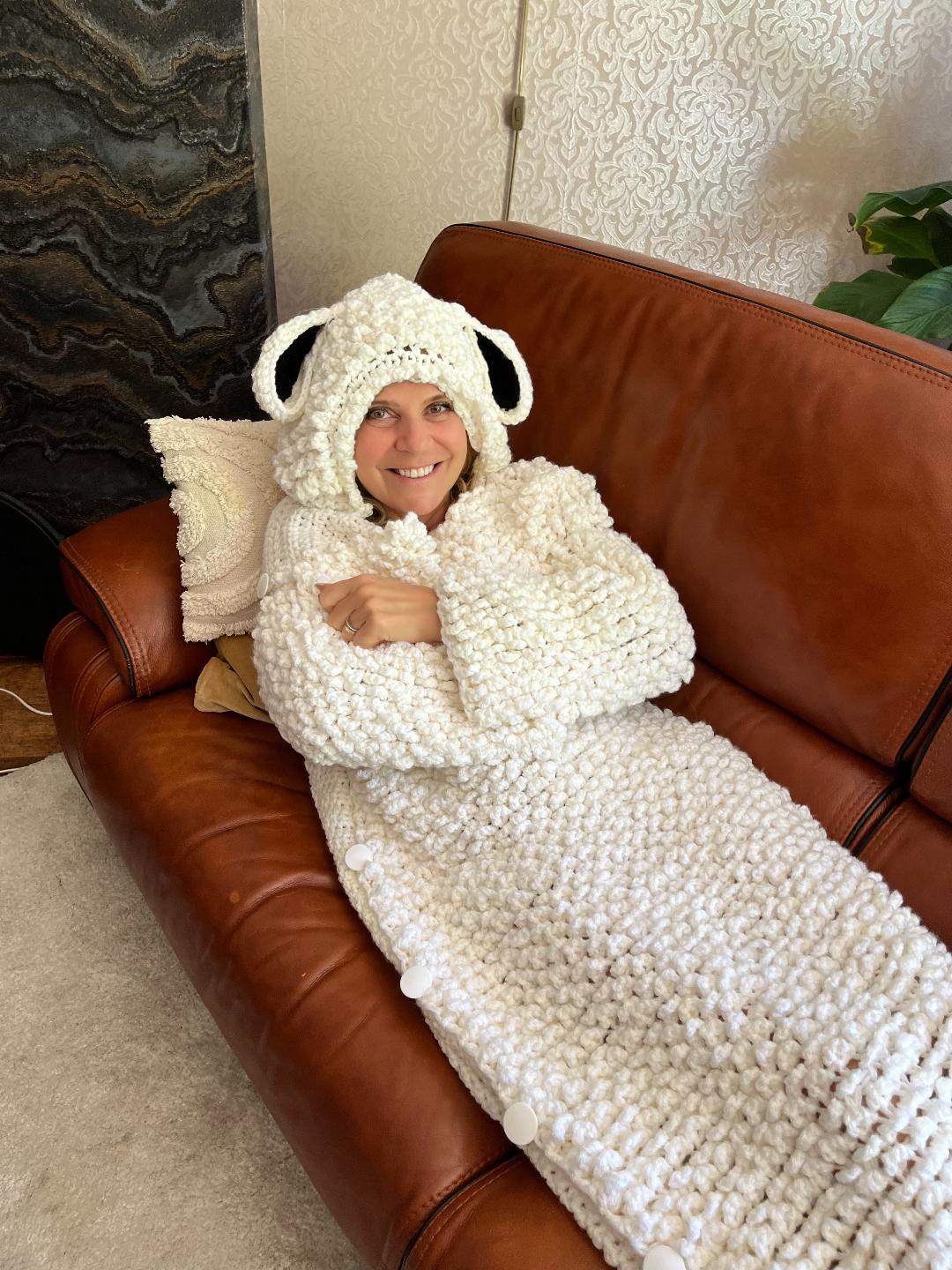 Snuggly Sheep Couch Cardigan - Crochet PATTERN - English US Terms - digital pdf