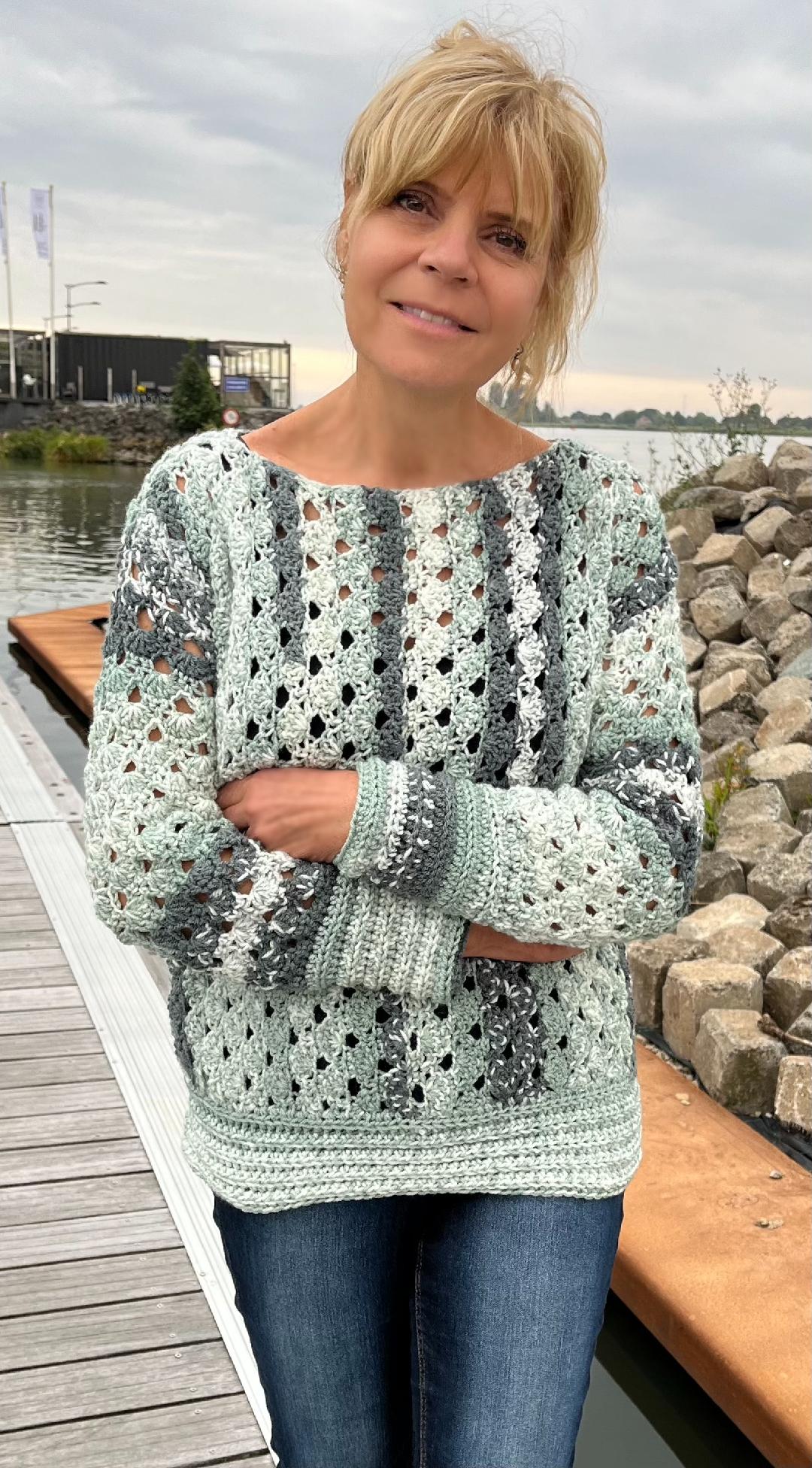 Sage Symphony Sweater (plus matching hat) - Crochet PATTERN - English US Terms