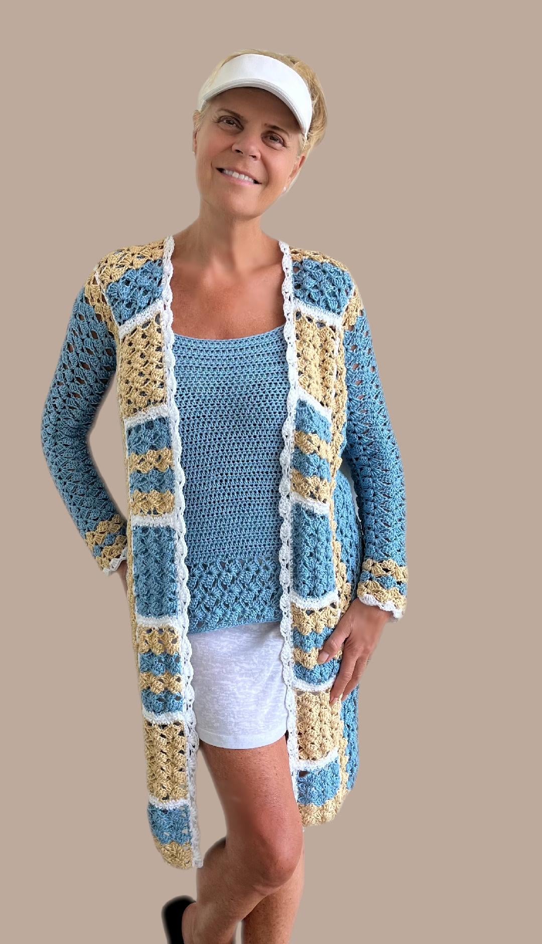 Jenny Squares Cardigan + Top - Crochet PATTERNS - English US Terms - digital pdf
